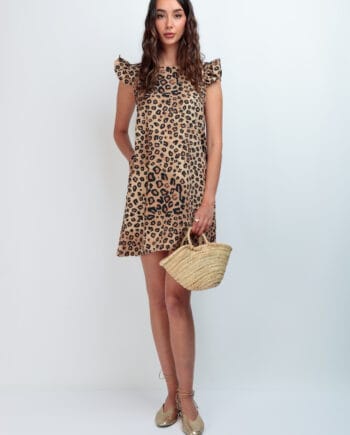 vestido mini volante leopard
